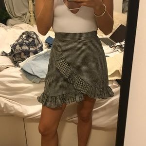 gingham faux wrap mini skirt